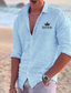 cheap Men&#039;s Casual Shirts-Men&#039;s Polyester Linen Shirt Linen Shirt Tiaras &amp; Crowns Print Long Sleeve Lapel Black, White, Pink Shirt Outdoor Daily Vacation