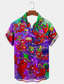 abordables Chemises imprimées pour hommes-carnaval crevettes artistique chemise pour hommes tenue quotidienne sortie week-end automne / automne manches courtes violet, vert s, m, l tissu extensible dans 4 directions