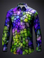 cheap Men&#039;s Printed Shirts-Color Block Colorful Artistic Men&#039;s Shirt Daily Wear Going out Fall &amp; Winter Turndown Long Sleeve Yellow, Blue, Purple S, M, L 4-Way Stretch Fabric Shirt