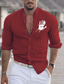 preiswerte Freizeithemden für Herren-Herren Polyester Leinen Hemd leinenhemd Hände Emoji Gesicht Bedruckt Langarm Ständer Schwarz, Weiß, Rote Hemd Outdoor Täglich Urlaub