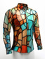 cheap Men&#039;s Printed Shirts-Color Block Colorful Artistic Abstract Men&#039;s Shirt Daily Wear Going out Fall &amp; Winter Turndown Long Sleeve Yellow, Blue, Orange S, M, L 4-Way Stretch Fabric Shirt
