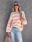 cheap Graphic shop Sweatshirts &amp; Hoodies-Women&#039;s Shirt Blouse Fashion Striped Print Long Sleeve Regular Tops Round Neck Casual Yellow Pink Blue Purple Spring &amp;  Fall