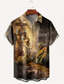 tanie Męskie koszule z nadrukiem-Jezus Zabytkowe Męskie Koszula Dzienne zużycie Wyjściowe Weekend Jesień Wieczorne Krótkie rękawy Brązowy S, M, L Tkanina rozciągliwa w 4 kierunkach Koszula