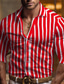 baratos camisas casuais de negócios-Homens Camisa Social Saia camisa de botão Preto Branco Vermelho Manga Longa Riscas Lapela Primavera &amp; Outono Escritório e Carreira Festa de Casamento Roupa