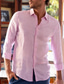 cheap Men&#039;s Linen Shirts-Men&#039;s Shirt Linen Shirt Button Up Shirt Beach Shirt Pink Long Sleeve Plain Lapel Spring &amp;  Fall Casual Daily Clothing Apparel