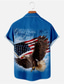 Недорогие Рубашка мужская с принтом-Американский флаг США Орел На каждый день Муж. Рубашка На каждый день На выход выходные Осень Отложной Короткие рукава Красный, Бордовый, Синий S, M, L Эластичная ткань в 4 направлениях Рубашка