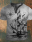 billige T-shirt med tryk til mænd-Grafisk Skib Mode Retro / vintage Klassisk Herre 3D-udskrivning T-shirt Henley-skjorte Sport &amp; Udendørs Ferie I-byen-tøj T-shirt Blå Brun militærgrøn Kortærmet Henley Skjorte Forår sommer Tøj S M L