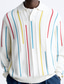 preiswerte gestrickter Polopullover-Herren Pullover Golfhemd Strasse Casual Kargen Langarm Modisch Gute Qualität Streifen Vertikale Streifen Knopf vorne Sommer Frühling Weiß Pullover