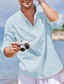 رخيصةأون قمصان الكتان الرجالية-رجالي قميص قميص كتان قميص بوبوفر قميص الشاطئ أسود أبيض أزرق سماوي كم طويل سهل رقبة طوقية مرتفعة ربيع &amp; الصيف فضفاض مناسب للبس اليومي ملابس