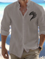 cheap Men&#039;s Printed Shirts-Men&#039;s Linen Linen Cotton Blend Shirt Linen Shirt Button Up Shirt Viking Print Long Sleeve Standing Collar Black, White, Pink Shirt Outdoor Daily Wear Vacation