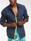 cheap Vacation-Men&#039;s Shirt Linen Shirt Cotton Linen Shirt Beach Shirt Button Up Shirt Plain Casual Daily White Light Green Pink Navy Blue Long Sleeve Lapel Spring &amp; Summer Clothing Apparel