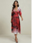 cheap Party Dresses-Women&#039;s Party Dress Cocktail Dress Wedding Guest Dress Polyester Pocket Print Deep V 3/4 Length Sleeve Ombre Midi Dress Christmas Wedding Guest Wine Rusty Red Spring Fall