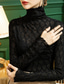 cheap Lace Tops-Shirt Blouse Women&#039;s Black White Blue Plain Lace Casual Fashion High Neck Slim S