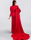 cheap Evening Dresses-TS Sheath Red Black Red Green Chrismas Dress Evening Gown Elegant Cape Dress Formal Fall Sweep / Brush Train Long Sleeve Cowl Neck Stretch Fabric with Buttons Slit dress to impress stretch dress 2025