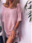 baratos design de vestidos de algodão e linho-Mulheres Branco Rosa Azul Verão Minivestido Vestidos inspirados em linho Camisetão Vestido de verão de algodão Básico Diário Final de semana Ajuste Largo Tecido Gola Redonda