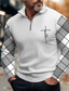 cheap Graphic Polo-Plaid Faith Men&#039;s Business 3D Print Zip Polo Golf Polo Outdoor Casual Daily Streetwear Polyester Long Sleeve Zip Polo Shirts Black White Fall &amp; Winter S M L Micro-elastic Lapel Polo