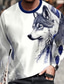 cheap Men&#039;s Graphic Tshirt-Graphic Animal Wolf Fashion Designer Casual Men&#039;s 3D Print T shirt Tee Sports Outdoor Holiday Going out T shirt Burgundy Blue Brown Long Sleeve Crew Neck Shirt Spring &amp;  Fall Clothing Apparel S M L