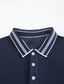 cheap Classic Polo-Men&#039;s Polo Shirt Button Up Polos Work Business Lapel Short Sleeve Fashion Basic Stripes Button Summer Regular Fit Navy Blue Polo Shirt