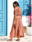 voordelige Women&#039;s Sets-Tweedelige katoenen damesset resortkleding roze v-hals vakantiekleding met open rug en riem vakantiekleding zomer