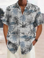 preiswerte Hawaiihemden-Graphic Palme Palmblatt Hawaiianisch Herren Outdoorbekleidung Freizeitskleidung Wochenende Sommer Umlegekragen Kurzarm Blau Grau S M L Hemd Normal