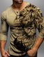 Χαμηλού Κόστους Ανδρικό Γραφικό T-shirt-Γραφική Λιοντάρι Μοντέρνα Καθημερινά Καθημερινό Ανδρικά 3D εκτύπωση Πουκάμισο Henley Causal Αργίες Εξόδου Κοντομάνικη μπλούζα Θαλασσί Καφέ Πράσινο του τριφυλλιού Μακρυμάνικο Χένλι Πουκάμισο