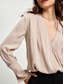 economico camicie, top e camicette-camicetta da donna a maniche lunghe, top casual essenziale da lavoro, camicetta avvolgente in raso beige con scollo a V