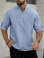 preiswerte Leinenhemden für Herren-Herren Hemd leinenhemd Popover-Shirt Strandhemd Schwarz Blau Khaki Langarm Glatt Stehkragen Frühling &amp; Herbst Casual Täglich Bekleidung