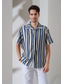 billige Skjorter med tryk til mænd-herreskjorte stribet krave street dagligt button-down print kortærmede toppe afslappet mode åndbar behagelig hvid/sommer