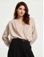economico camicie, top e camicette-camicetta da donna a maniche lunghe, top casual essenziale da lavoro, camicetta avvolgente in raso beige con scollo a V