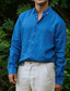 abordables chemises en lin pour hommes-Homme Chemise Chemise Lin Chemise boutonnée Chemise de plage Blanche Bleu Vert foncé manche longue Plein Revers Printemps &amp; Automne Casual du quotidien Vêtement Tenue