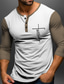 cheap Men&#039;s Graphic Tshirts-Graphic Color Block Faith Fashion Daily Casual Men&#039;s 3D Print Henley Shirt Casual Holiday Going out T shirt Black Brown Dark Blue Long Sleeve Henley Shirt Spring &amp;  Fall Clothing Apparel S M L XL XXL