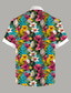 billiga Tropiska skjortor-Blommig Ledigt Herr Skjorta Utomhus Gata Ledigt / vardag Sommar Nedvikt Kortärmad Rodnande Rosa Mörk marin Blå S M L Skjorta