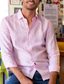 abordables camisas de lino para hombre-Hombre Camisa camisa de lino Abotonar la camisa Camisa de playa Rosa Manga Larga Plano Diseño Primavera &amp; Otoño Casual Diario Ropa