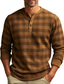 tanie T-shirty męskie z nadrukiem-Graficzny Kratka Moda Codzienny Męskie Druk 3D Koszula Henley Codzienny Święto Wyjściowe Podkoszulek Niebieski Czerwony Brązowy Długi rękaw Henley Koszula Wiosna i jesień Odzież S M L XL XXL 3XL 4XL