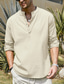 Χαμηλού Κόστους ανδρικά λινά πουκάμισα-Ανδρικά Πουκάμισο λινό πουκάμισο Πουκάμισο Popover Πουκάμισο παραλίας Μαύρο Λευκό Ουρανί Μακρυμάνικο Σκέτο Όρθιος γιακάς Άνοιξη &amp; Χειμώνας Causal Καθημερινά Ρούχα