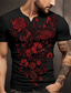 tanie T-shirty męskie z nadrukiem-Róża Graficzny Walentynki Moda Retro / vintage Klasyczny Męskie Druk 3D Podkoszulek Koszula Henley Sporty na świeżym powietrzu Święto Wyjściowe Podkoszulek Czarny Czerwony Krótki rękaw Henley Koszula