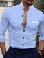 رخيصةأون قمصان عادية للأعمال-رجالي قميص قميص رسمي زر حتى القميص أبيض أزرق داكن أزرق سماوي فاتح كم طويل ألوان متناوبة رقبة طوقية مرتفعة ربيع &amp; الصيف المكتب &amp; الوظيفة حفلة الزفاف ملابس جيب