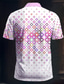 cheap Graphic Polo-Geometry Men&#039;s Business 3D Print Golf Polo Outdoor Daily Wear Streetwear Polyester Short Sleeve Turndown Polo Shirts Pink Purple Spring &amp; Summer S M L Micro-elastic Lapel Polo