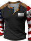 voordelige Mannen grafische Tshirt-Grafisch Kleurenblok Nationale vlag Modieus Ontwerper Casual Voor heren 3D-afdrukken Henley-shirt Wafel T-shirt Buitensporten Feestdagen Festival T-shirt Zwart Rood Groen Lange mouw Henley Overhemd