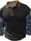 tanie Koszulki polo z nadrukiem-Kolorowy blok Męskie Codzienny 3D Nadruk Koszulka polo z waflami Na zewnątrz Codzienne Streetwear Tkanina waflowa Długi rękaw Wieczorne Koszulki polo Czarny Granatowy Wiosna S M L Średnio elastyczny