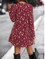 cheap Print Work Dresses-Women&#039;s Work Dress Casual Dress A Line Dress Fashion Winter Dress Daily Mini Dress Print Crew Neck Long Sleeve Floral Loose Fit Black Wine Spring Fall S M L XL