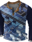 abordables T-shirts graphiques pour hommes-Graphic Mosaïque Mode Design Décontractées Homme 3D effet Chemise Henley Shirt T-shirt gaufré Sport extérieur Vacances Festival T-shirt Bleu Vert Bleu de minuit manche longue Henley Chemise Printemps