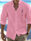 cheap Men&#039;s Printed Shirts-Men&#039;s Linen Cotton Blend Shirt Linen Shirt Button Up Shirt Symbol Print Long Sleeve Standing Collar Black, White, Pink Shirt Outdoor Daily Wear Vacation