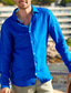 お買い得  メンズリネンシャツ-男性用 シャツ リネンシャツ ボタンアップシャツ ビーチシャツ ブルー 長袖 カラーブロック ラペル 春 &amp; 秋 カジュアル 日常 衣類 スプライス