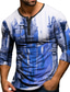 tanie T-shirty męskie z nadrukiem-Graficzny Budynek Moda Codzienny Męskie Druk 3D Koszula Henley Codzienny Święto Wyjściowe Podkoszulek Czerwony Niebieski Pomarańczowy Długi rękaw Henley Koszula Wiosna i jesień Odzież S M L XL XXL
