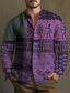 cheap Men&#039;s Printed Shirts-Ethnic Vintage Tribal Men&#039;s Shirt Daily Wear Going out Weekend Fall &amp; Winter Standing Collar Long Sleeve Red, Purple, Orange S, M, L Slub Fabric Shirt