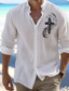 Χαμηλού Κόστους ανδρικά πουκάμισα casual-Ανδρικά Λινό Μείγμα Λινό / Βαμβάκι Πουκάμισο λινό πουκάμισο Πουκάμισο με κουμπιά Cruce Πίστη Στάμπα Μακρυμάνικο Όρθιος γιακάς Μαύρο, Λευκό, Ανθισμένο Ροζ Πουκάμισο