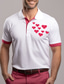 cheap Graphic Polo-Valentine&#039;s Day Heart Men&#039;s Casual Print 3D Outdoor Daily Wear Streetwear  Polyester Short Sleeve Turndown Polo Shirts White Pink Spring &amp; Summer S M L Micro-elastic