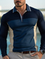 cheap Classic Polo-Men&#039;s Polo Shirt Button Up Polos Casual Sports Lapel Long Sleeve Fashion Basic Color Block Button Spring &amp;  Fall Regular Fit Navy Blue Polo Shirt