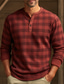 tanie T-shirty męskie z nadrukiem-Graficzny Kratka Moda Codzienny Męskie Druk 3D Koszula Henley Codzienny Święto Wyjściowe Podkoszulek Niebieski Czerwony Brązowy Długi rękaw Henley Koszula Wiosna i jesień Odzież S M L XL XXL 3XL 4XL